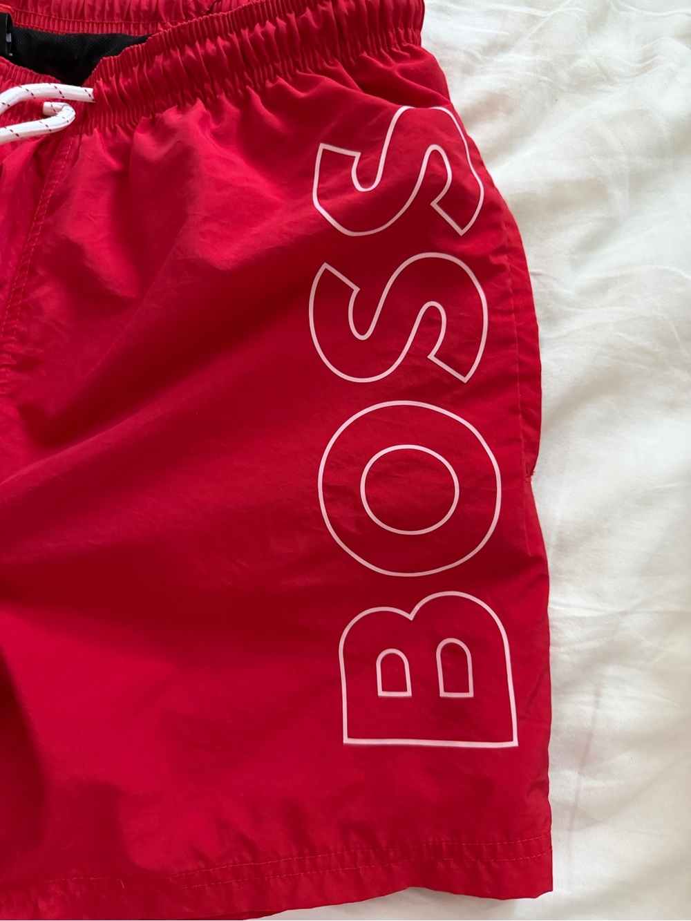 BOSS Red Swim Trunks with White Drawstring - Picture 2 of 3